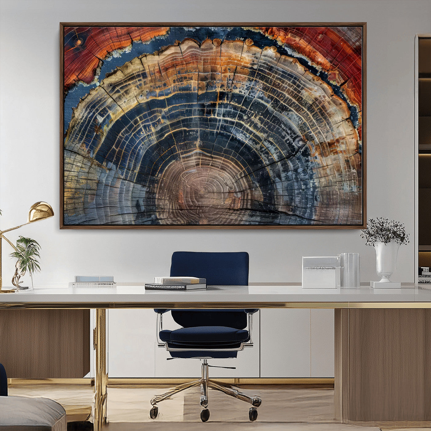 MGV-FC-36X24 - Abstract Tree Ring Wall Art, Colorful Framed Tree Ring Wall Decor, Minimalist Home Canvas Art,