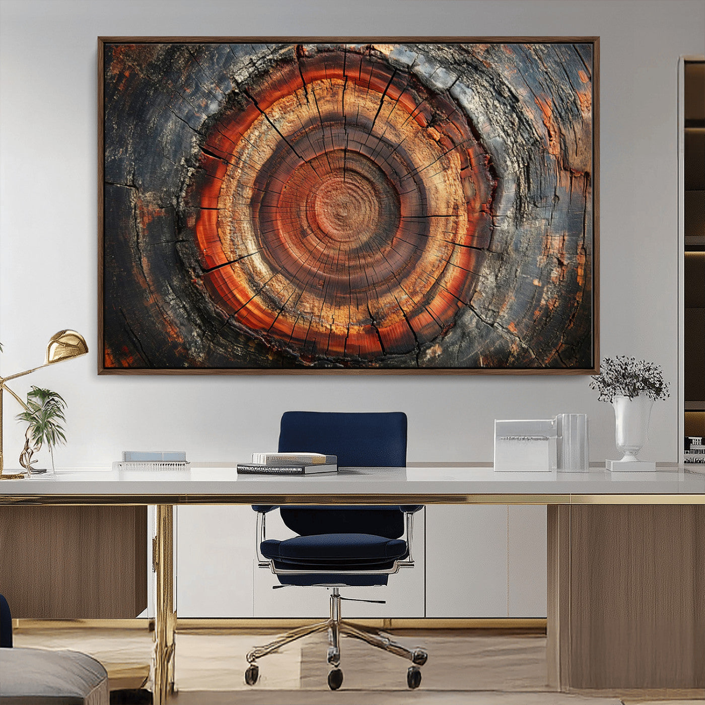 MGV-FC-36X24 - Wood Grain Canvas Wall Art - Framed Abstract Tree Ring Framed Wall Art, Wood Grain Canvas Wall