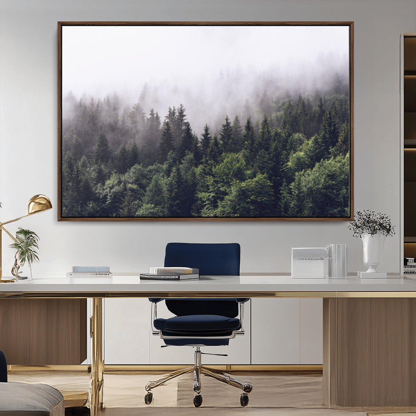 MGV-FC-36X24 - Misty Forest Wall Art | Foggy Forest Canvas Print | Large Nature-Inspired Misty Tree Landscape for
