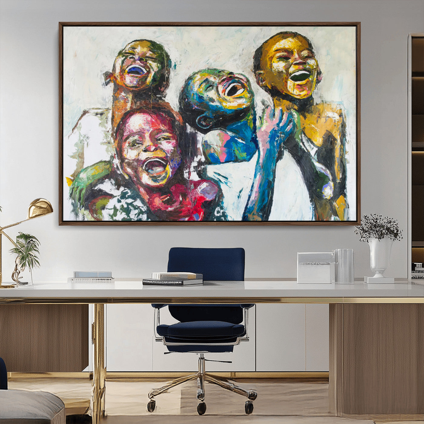 MGV-FC-36X24 - Shai Yossef Style Canvas Art - Joyful African Black Kids Impasto Painting with Vibrant Brushstrokes,