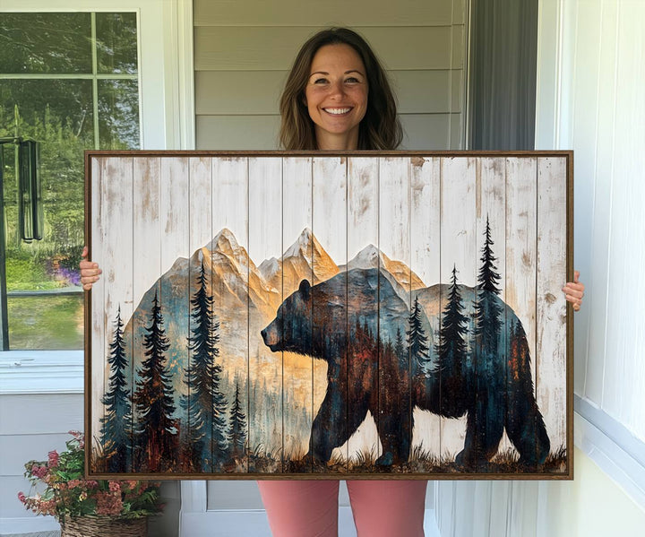 Grizzly 399 Wall Art triptych features a serene mountain scene.