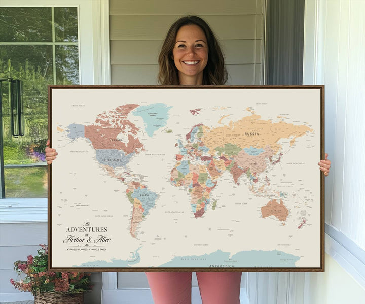 Custom World Map Wall Art Canvas Print - Personalized World Map Wall Art, Customize Wall Art Map Print