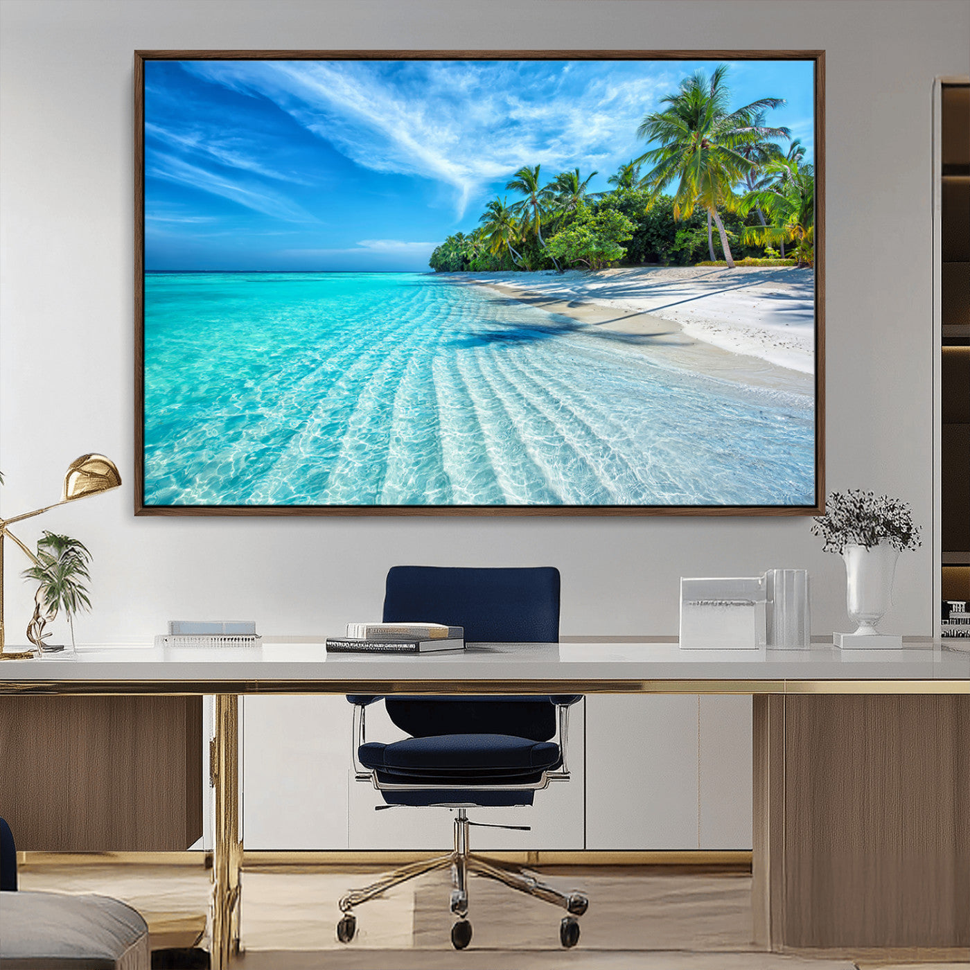 MGV-FC-36X24 - Tropical Beach Wall Art Canvas Print - Serene Ocean Landscape with Crystal Clear Turquoise Water and