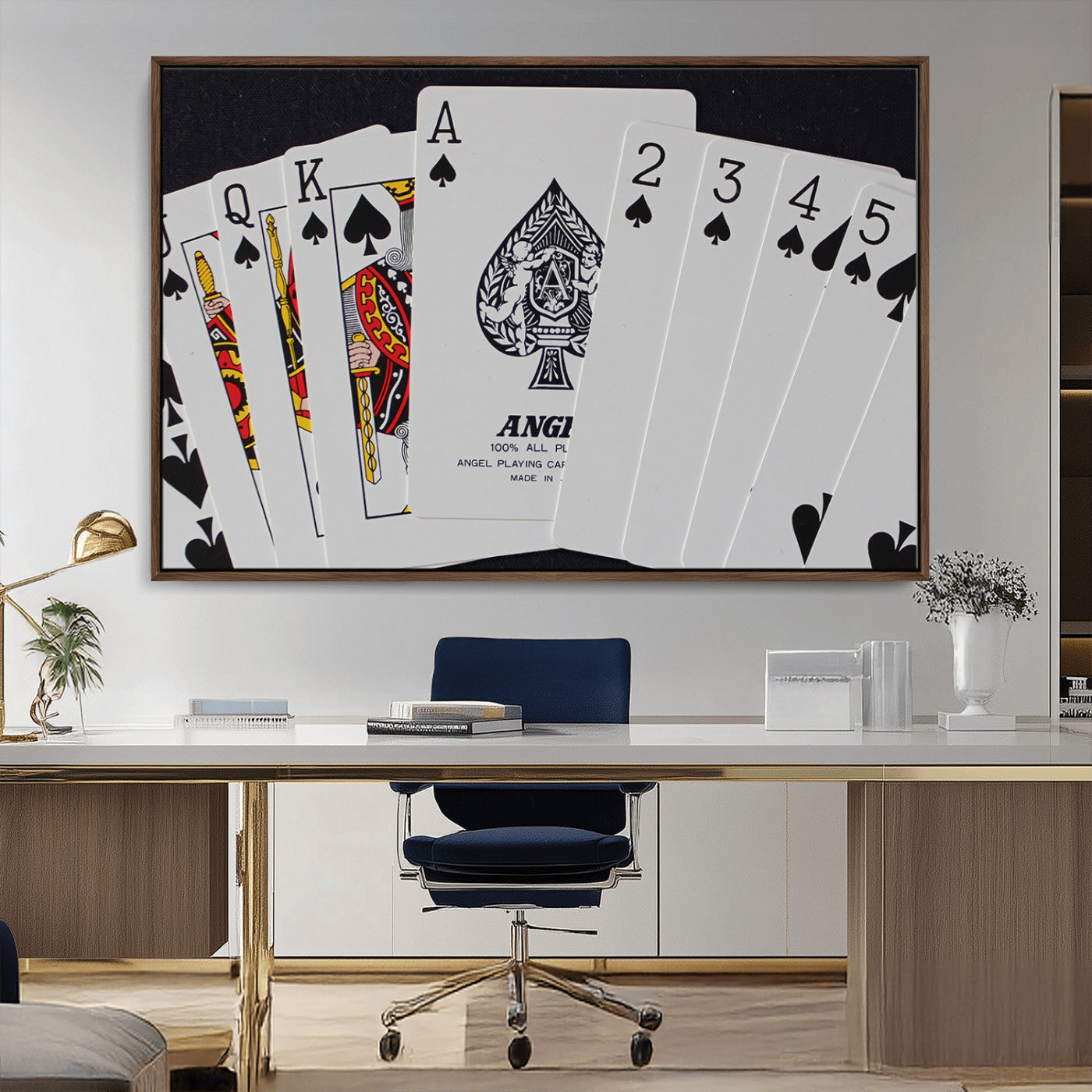MGV-FC-36X24 - Poker Wall Art - Playing Cards Canvas Wall Art Print - Ace of Spades and Royal Flush Design, Perfect