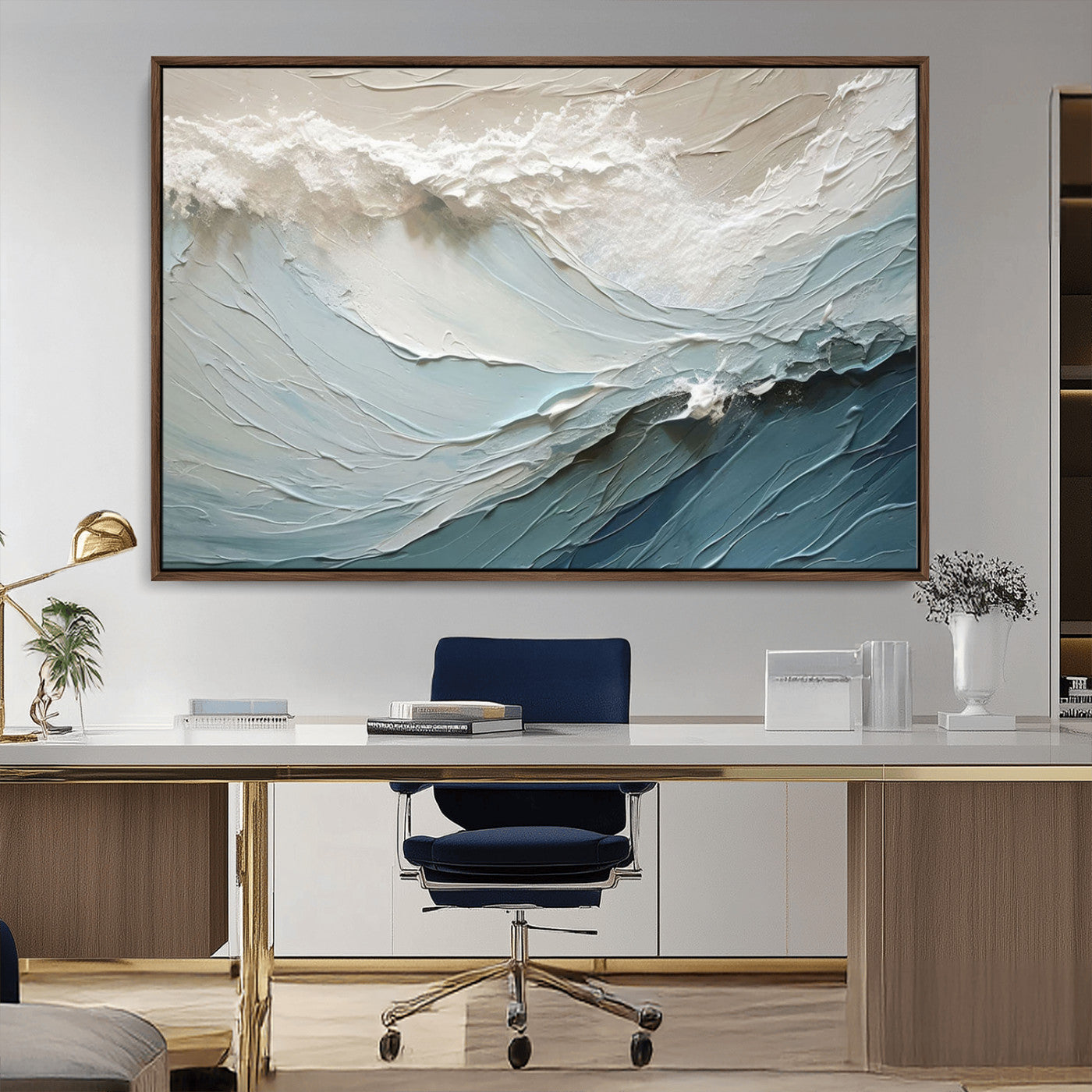 MGV-FC-36X24 - Waves Abstract Wall Art Print, Modern Framed Abstract Canvas Print, Abstract Painting for Living