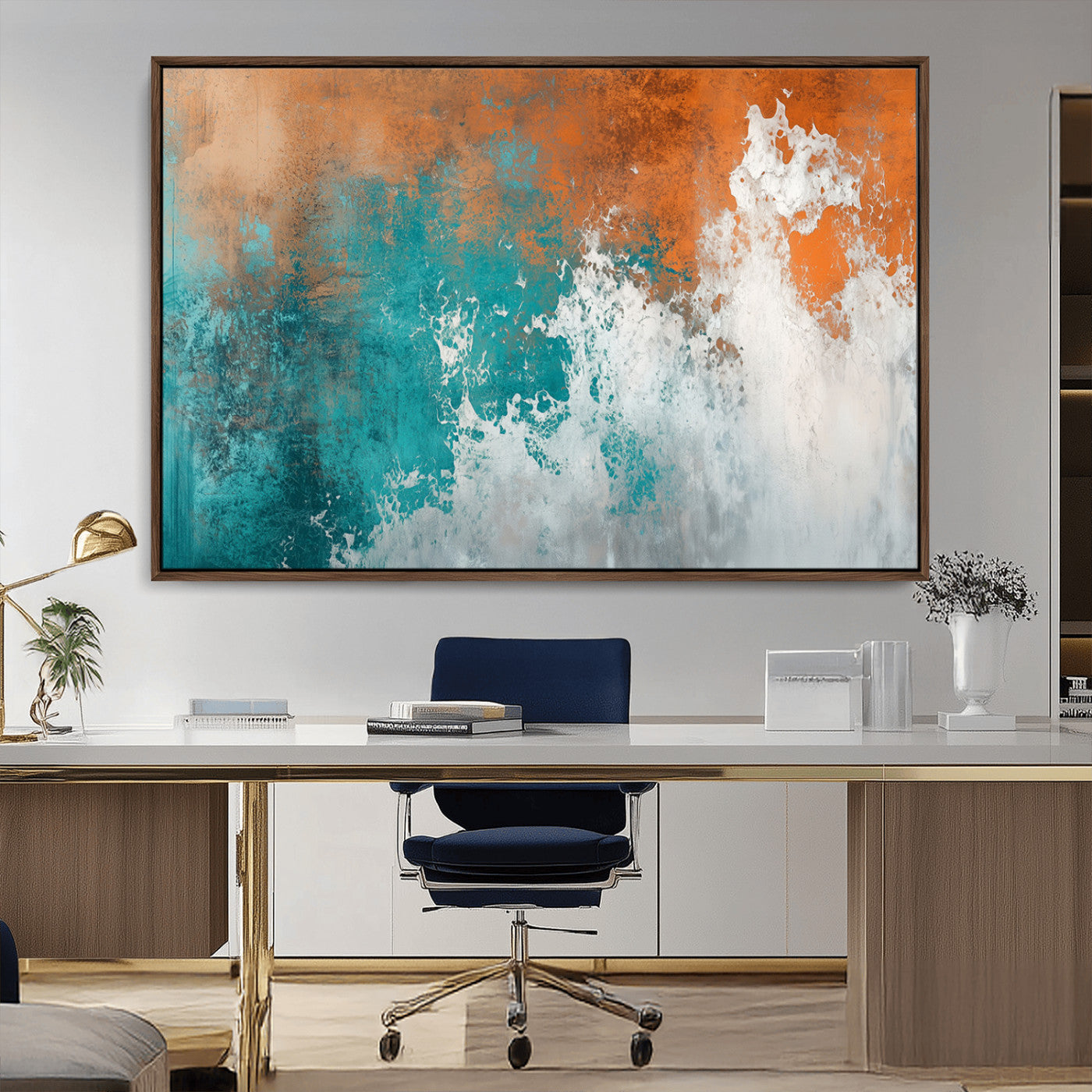 MGV-FC-36X24 - Vintage Abstract Print - Bold Teal and Orange Canvas Wall Art - Retro-Vintage Abstract Orange Canvas