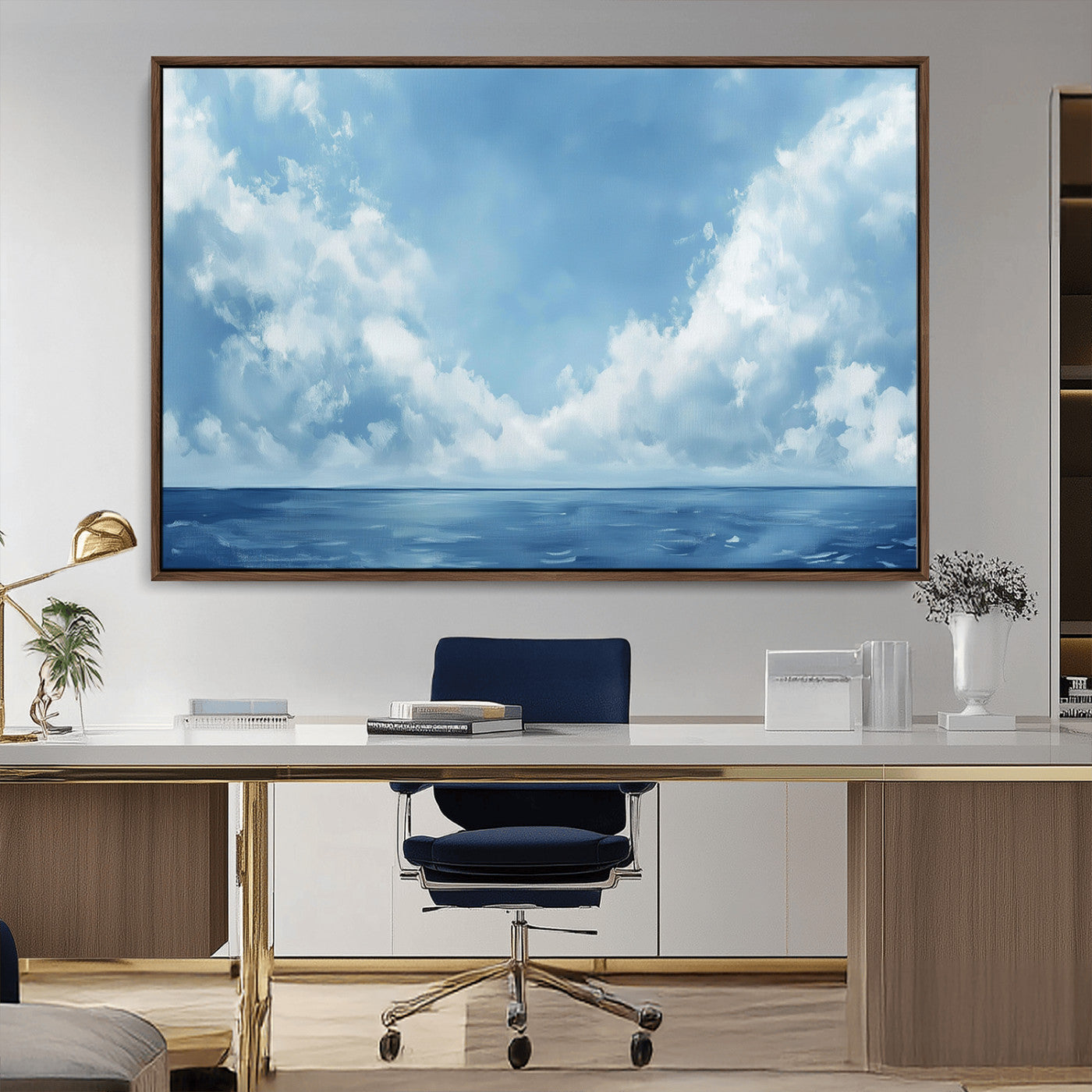 MGV-FC-36X24 - Abstract Ocean Print Artwork- Serene Blue Ocean Canvas Wall Art - Minimalist Ocean and Sky Canvas