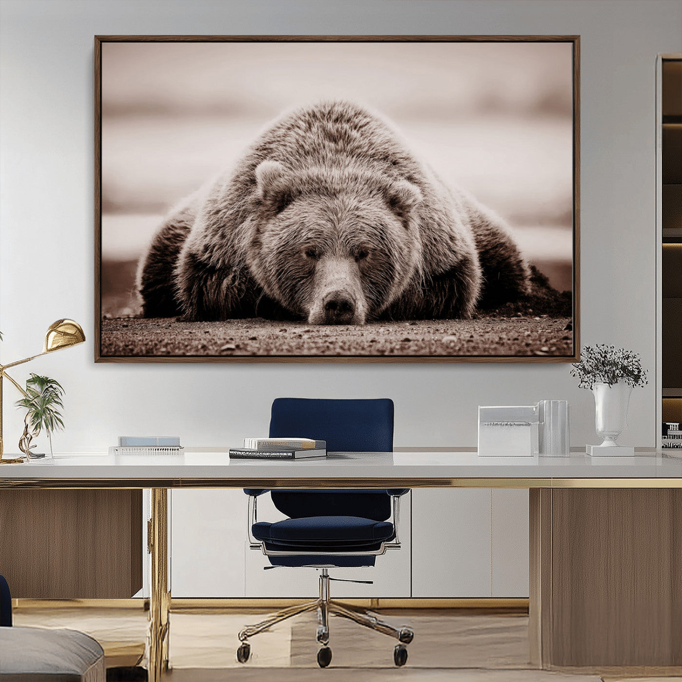 MGV-FC-36X24 - Grizzly Bear Wall Art Print - Bear Canvas Wall Art - Rustic Bear Portrait Canvas Print for Cabin