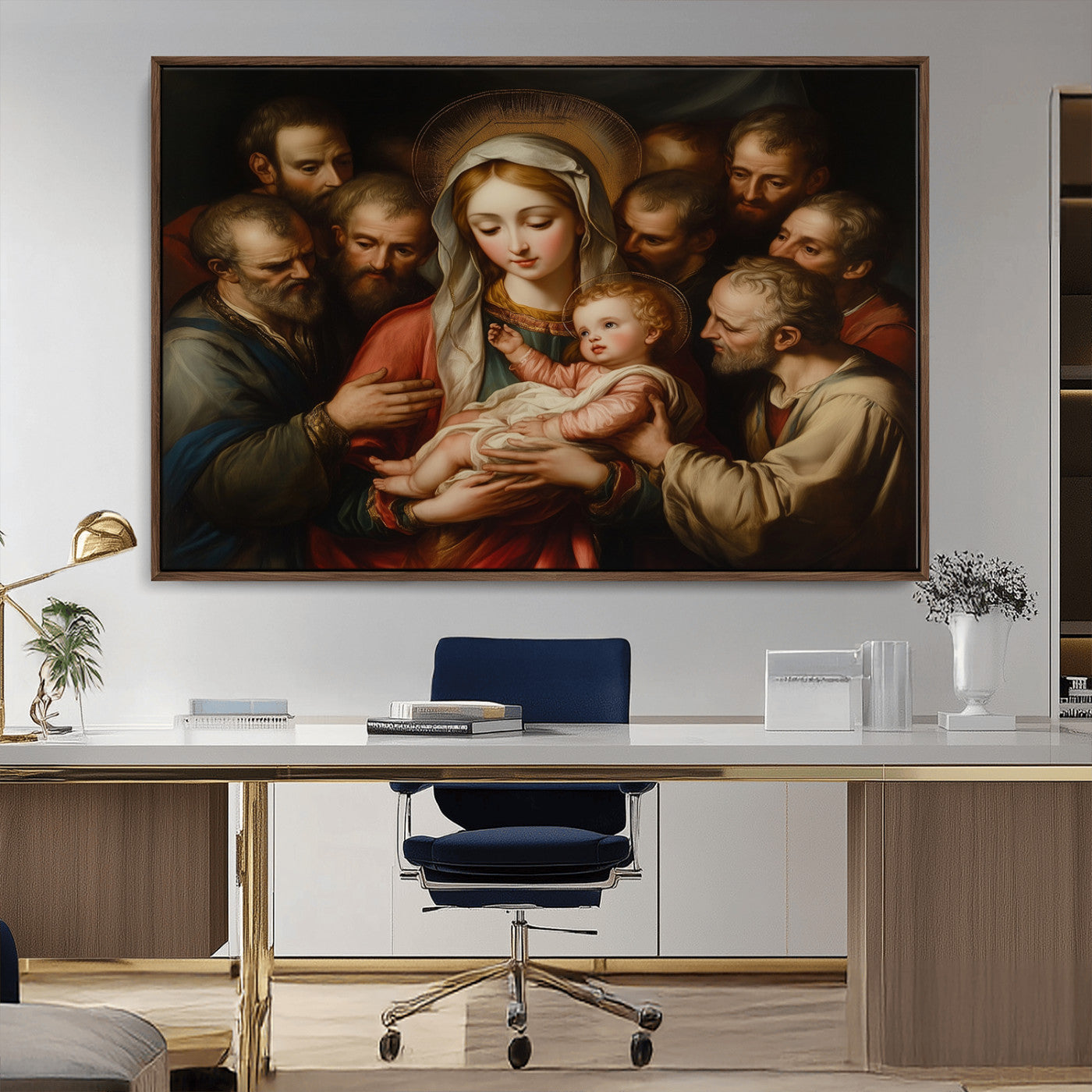 MGV-FC-36X24 - Religious Canvas Wall Art Print - Madonna and Child with Apostles Art Print - Classic Christian