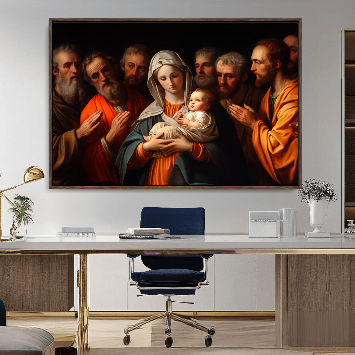 MGV-FC-36X24 - Religious Canvas Wall Art Print - Madonna and Child with Apostles Art Print - Classic Christian