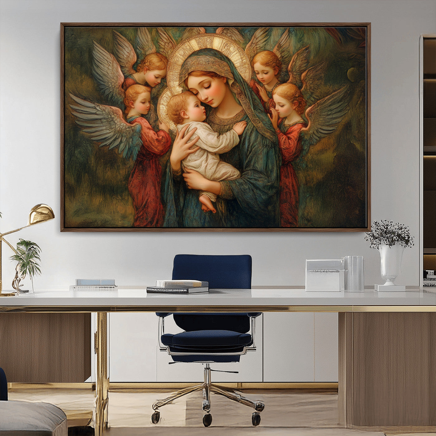 MGV-FC-36X24 - Mary Jesus Canvas Wall Art Print - Madonna and Child with Angels Art Print - Classic Christian