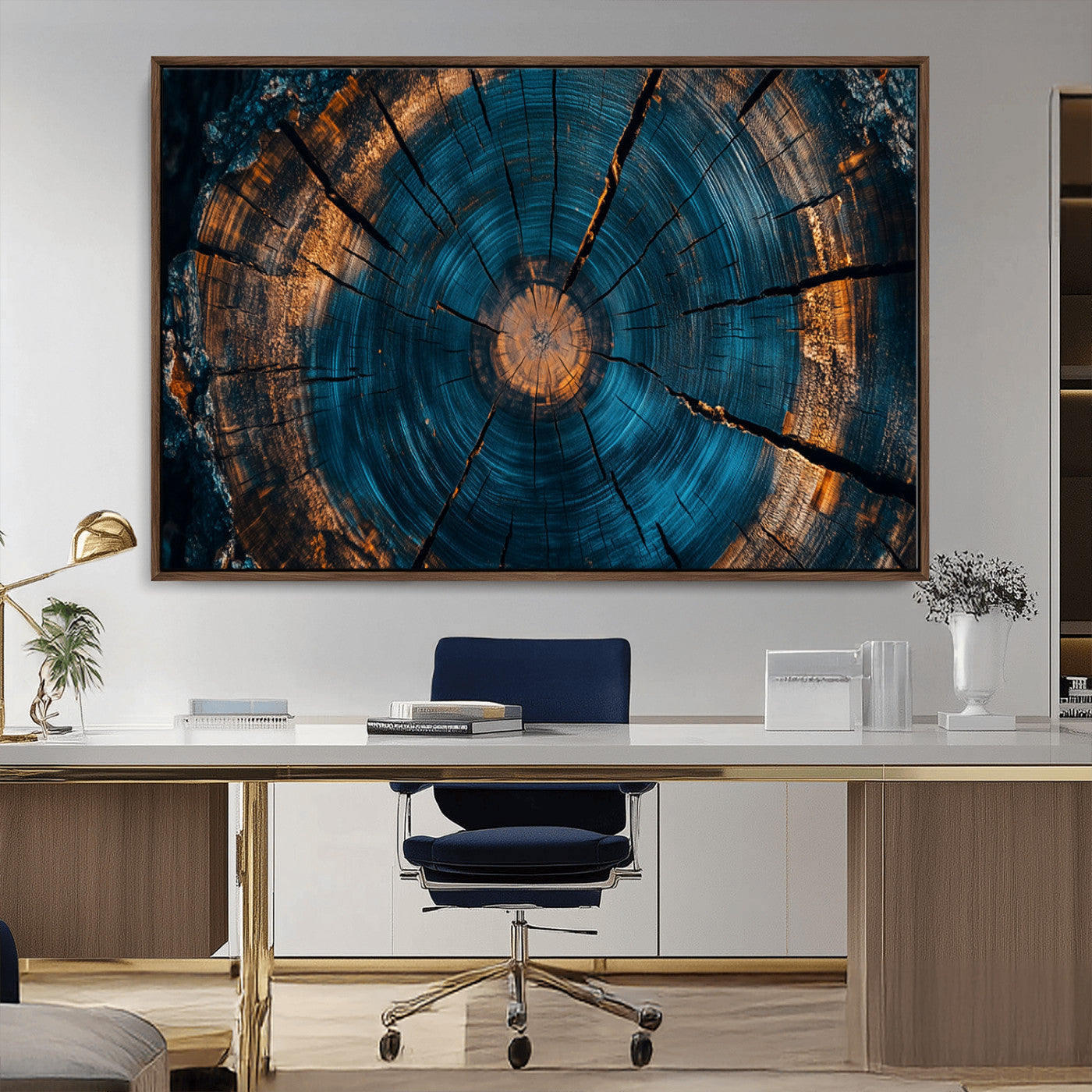 MGV-FC-36X24 - Farmhouse Wall Art - Abstract Tree Rings Canvas Wall Art Print, Framed Wood Grain Rings Artwork