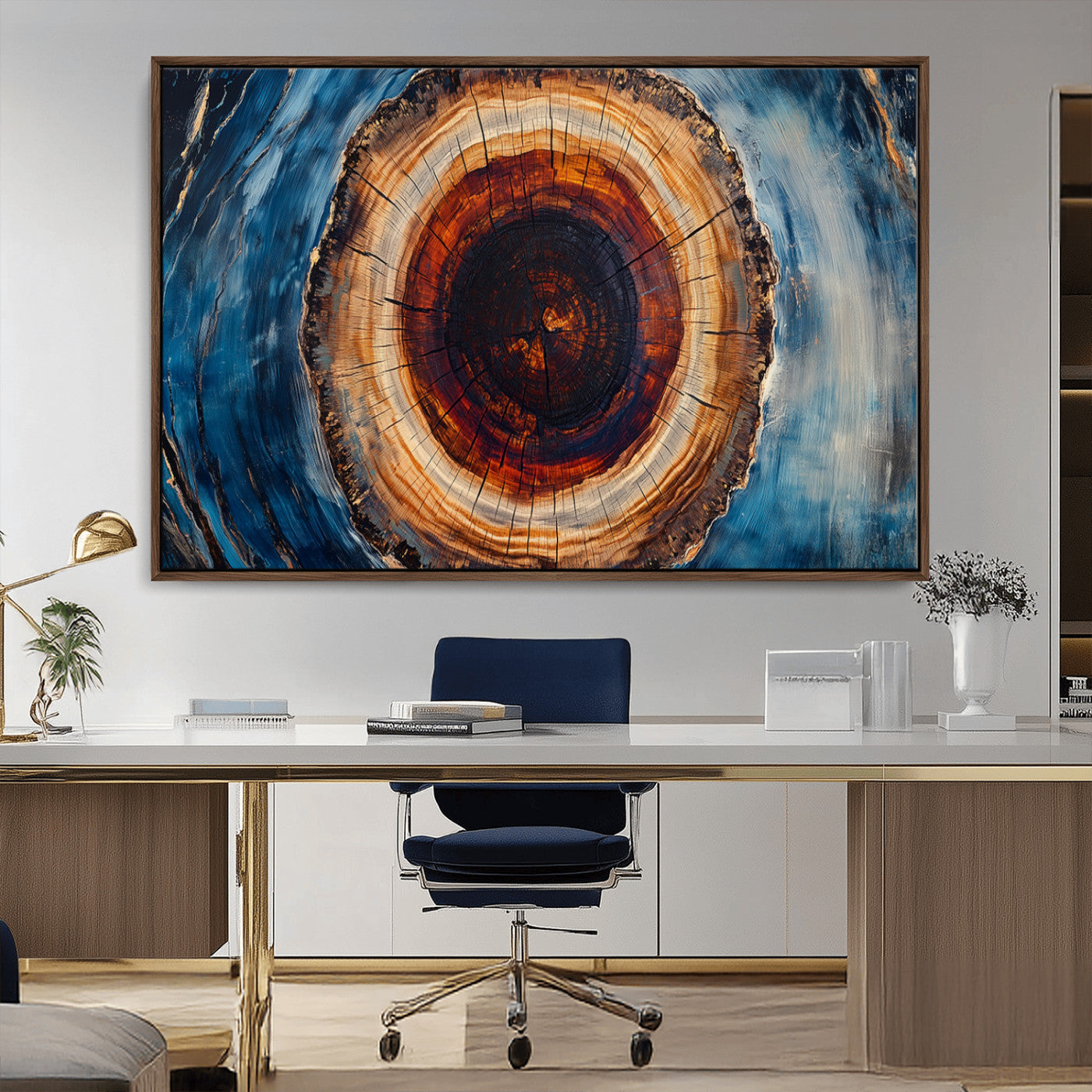 MGV-FC-36X24 - Framed Abstract Tree Ring Wall Art Print, Natural Rustic Wood Texture Canvas Print, Wood Tree Stump