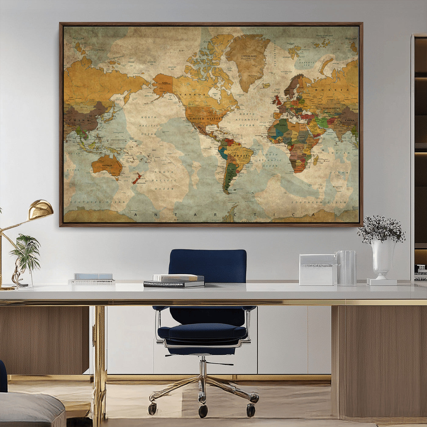 MGV-FC-36X24 - Push Pin World Map Canvas Print – Framed Wall Art for Couples to Track Their Travels – Anniversary