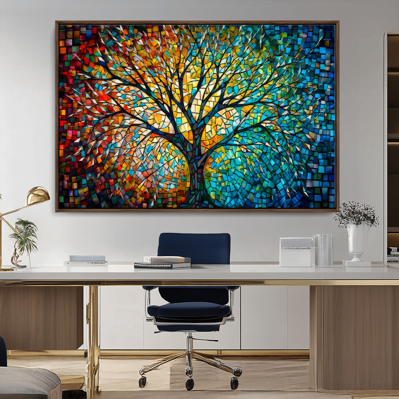 99325-MGV-CV-36X24-Yggdrasil Tree of Life Wall Art Print Canvas | Mosaic Style 3-Panel Canvas Print