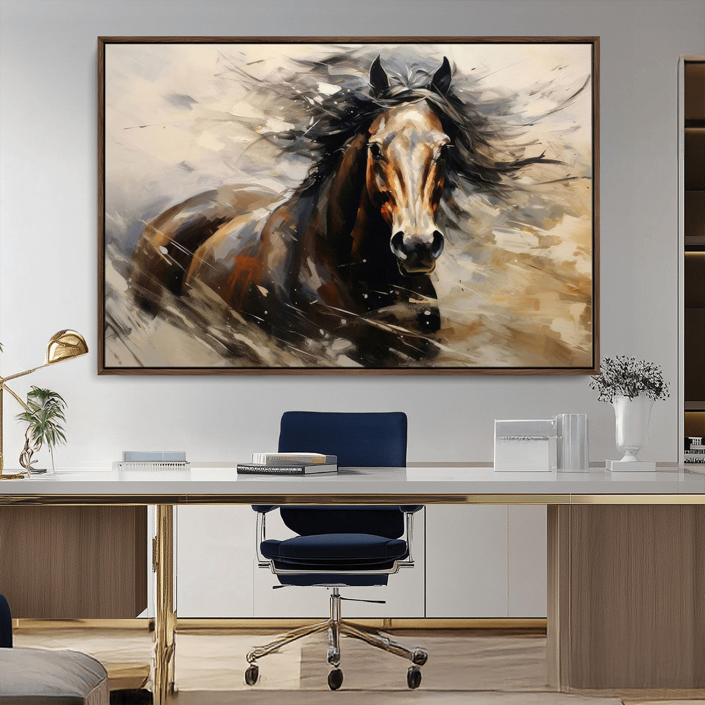 MGV-FC-36X24 - Abstract Wall Art Horse Print - Large Western Horse Canvas - Farmhouse Woodland Wall Art - Framed