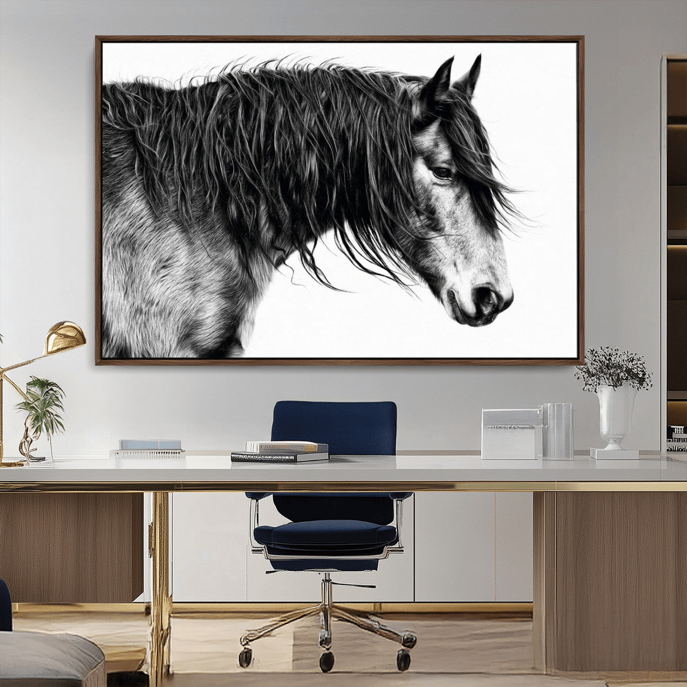 MGV-FC-36X24 - Black Horse Wall Art Canvas Print for Farmhouse Decor and Woodland Decoration