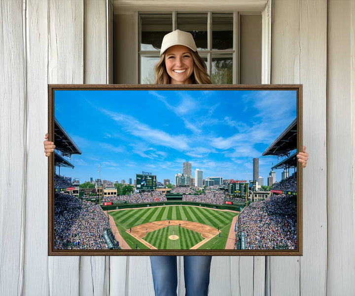 The Wrigley Field Chicago Cubs canvas art, depicting the iconic stadium, is perfect for sports lovers.