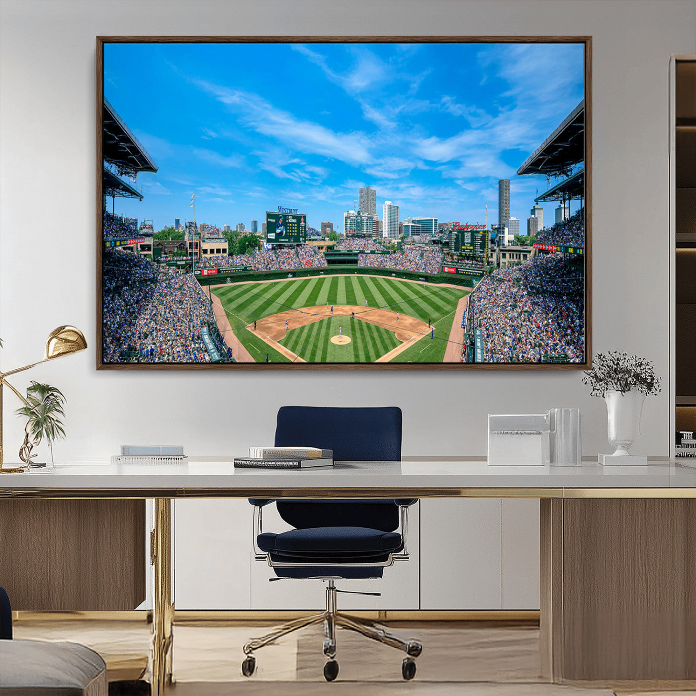 MGV-FC-36X24 - Wrigley Field Chicago Cubs Panoramic Art Multi Piece Canvas - Iconic Baseball Stadium Print for