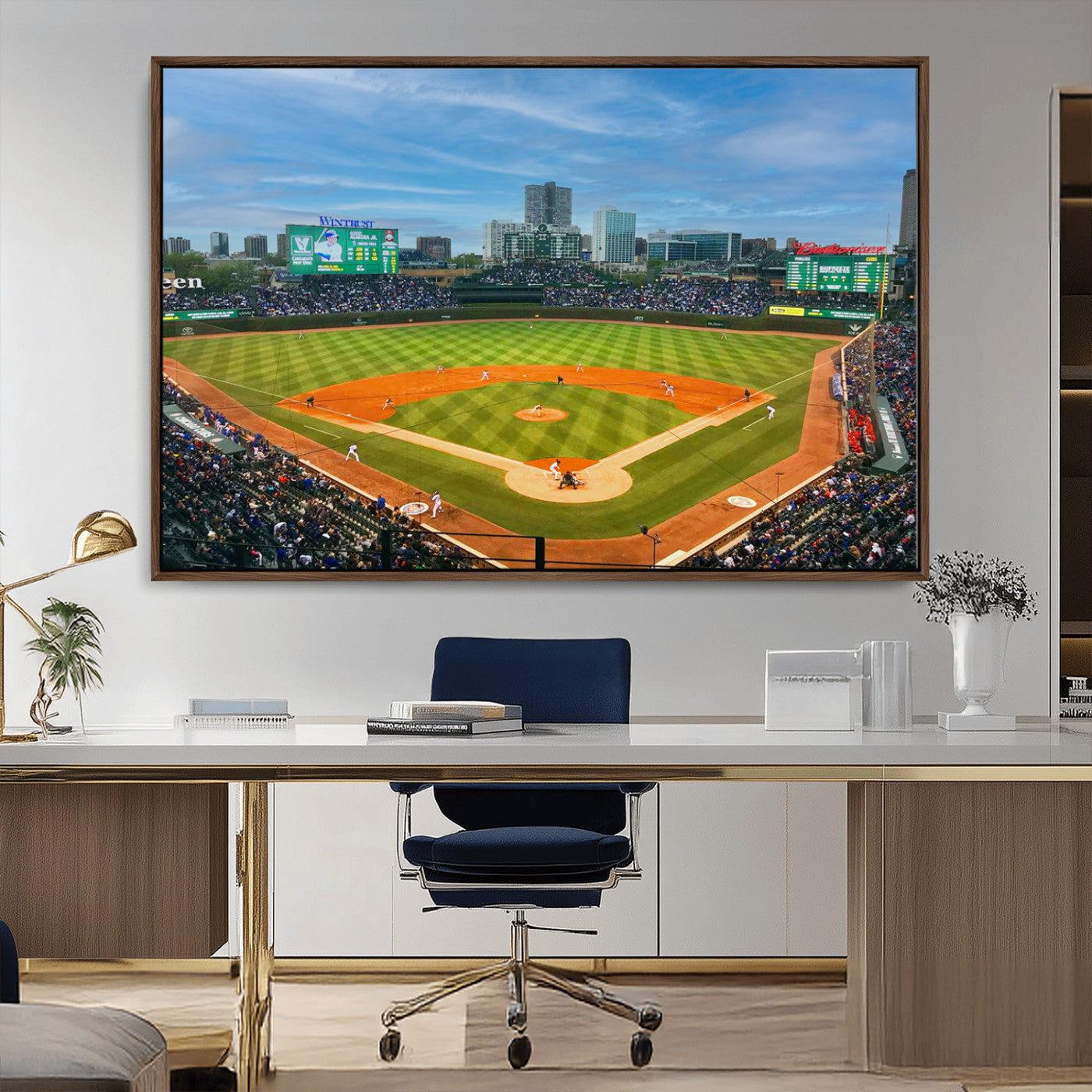 MGV-FC-36X24 - Wrigley Field Chicago Cubs Panoramic Multi Piece Canvas Wall Art - Iconic Baseball Stadium Print for