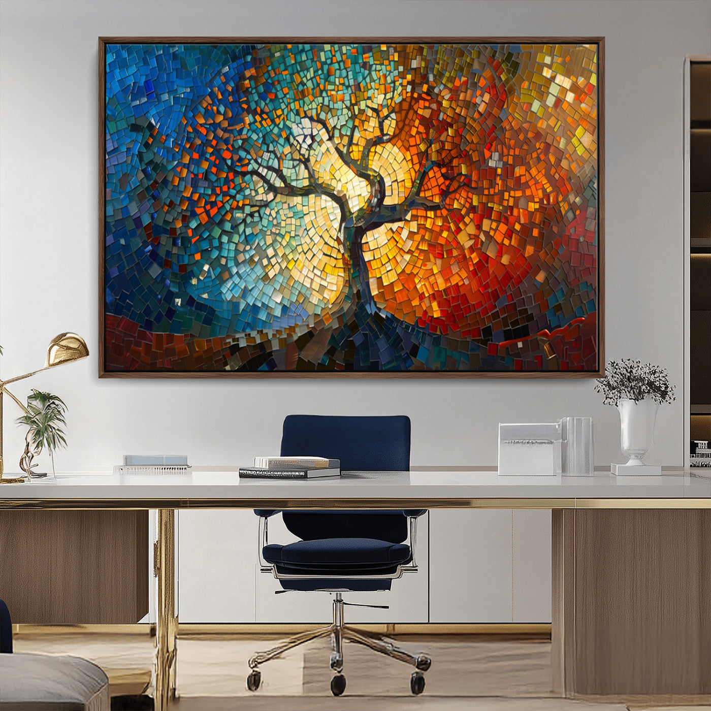 MGV-FC-36X24 - Mosaic Tree Canvas Wall Art Canvas Print – Vibrant Stained Glass-Inspired Tree of Life - Ready to