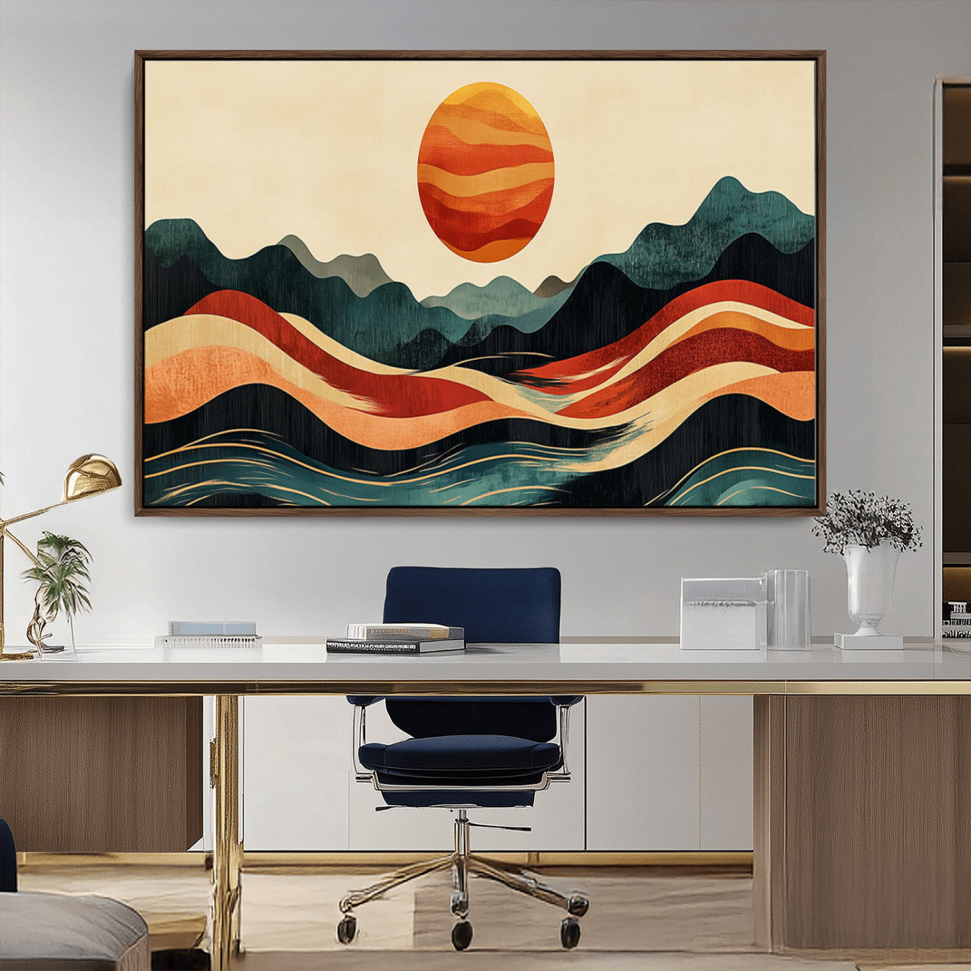 MGV-FC-36X24 - Mountain Triptych Wall Art - Western Nature Prints - Framed Boho Pine Tree Canvas for Log Cabin or