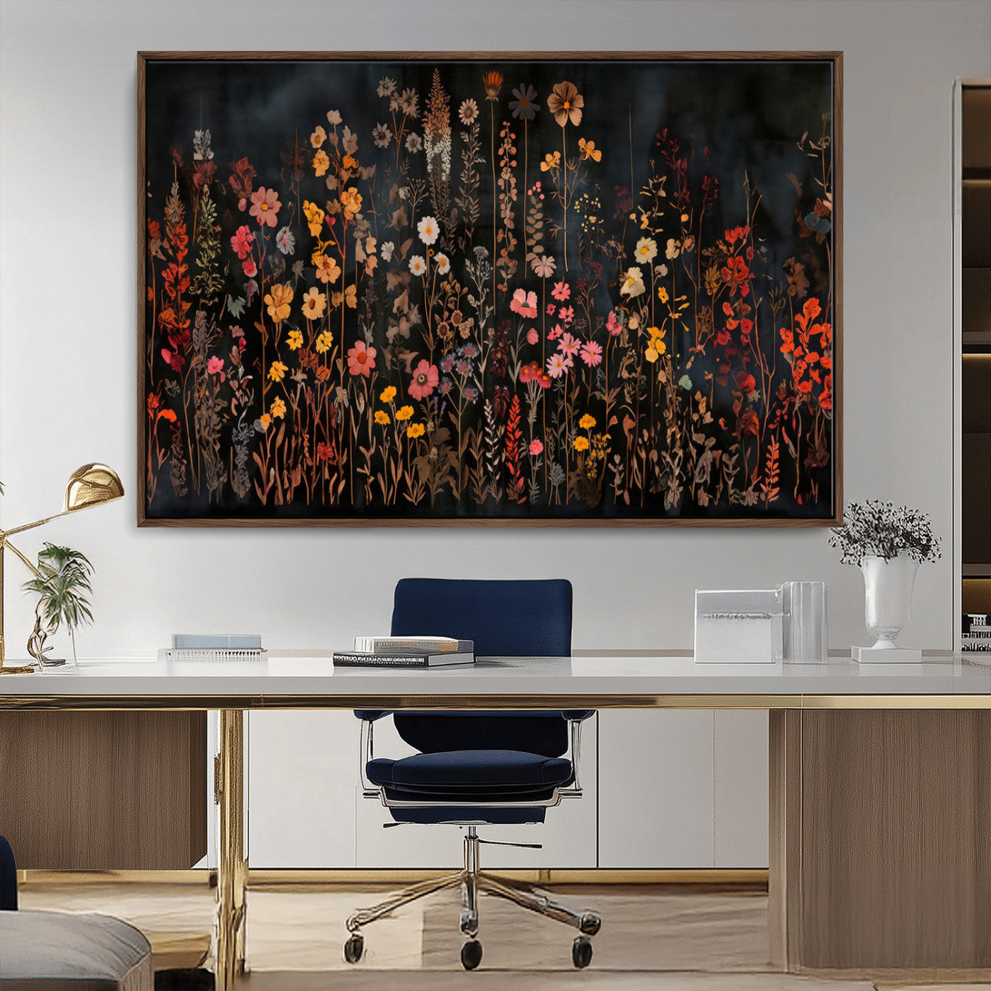 MGV-FC-36X24 - Dark Floral Canvas Wall Art - Moody Botanical Flower Print - Rustic Floral Wall Decor for Home -