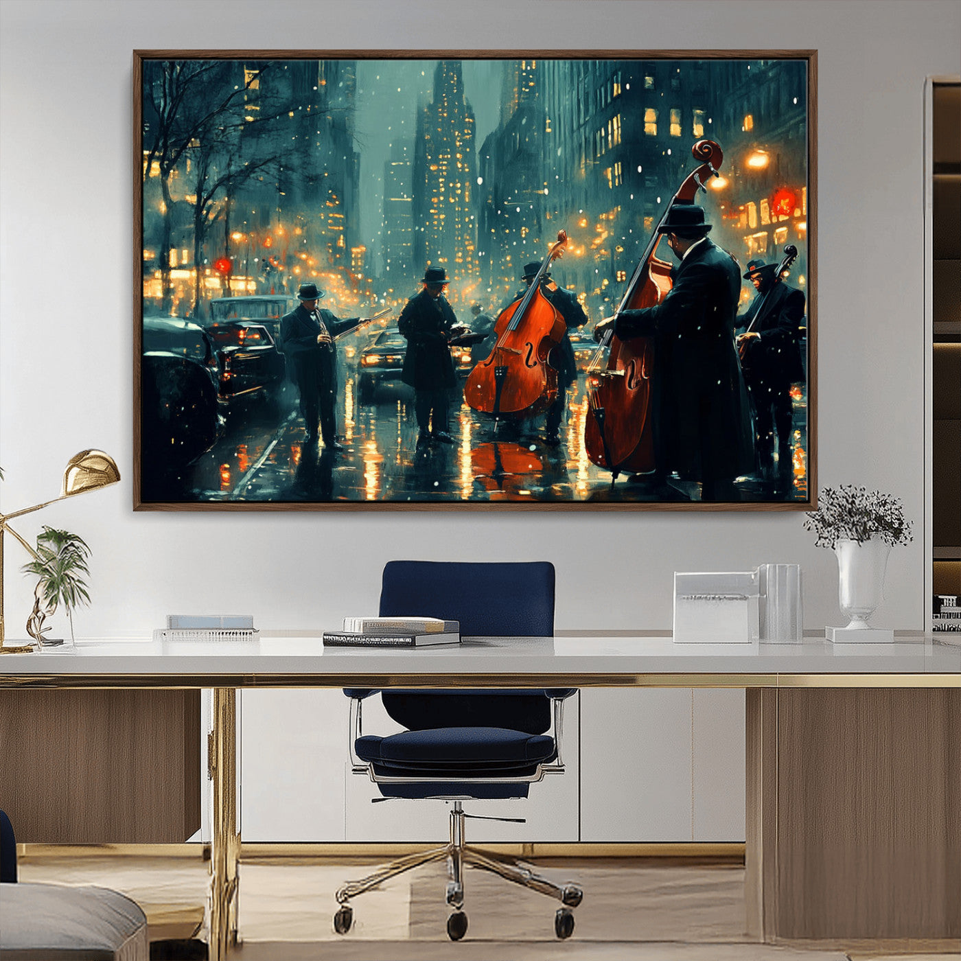 MGV-FC-36X24 - African American Jazz Art Print - Framed Abstract Music Canvas - Colorful Instrument Poster for