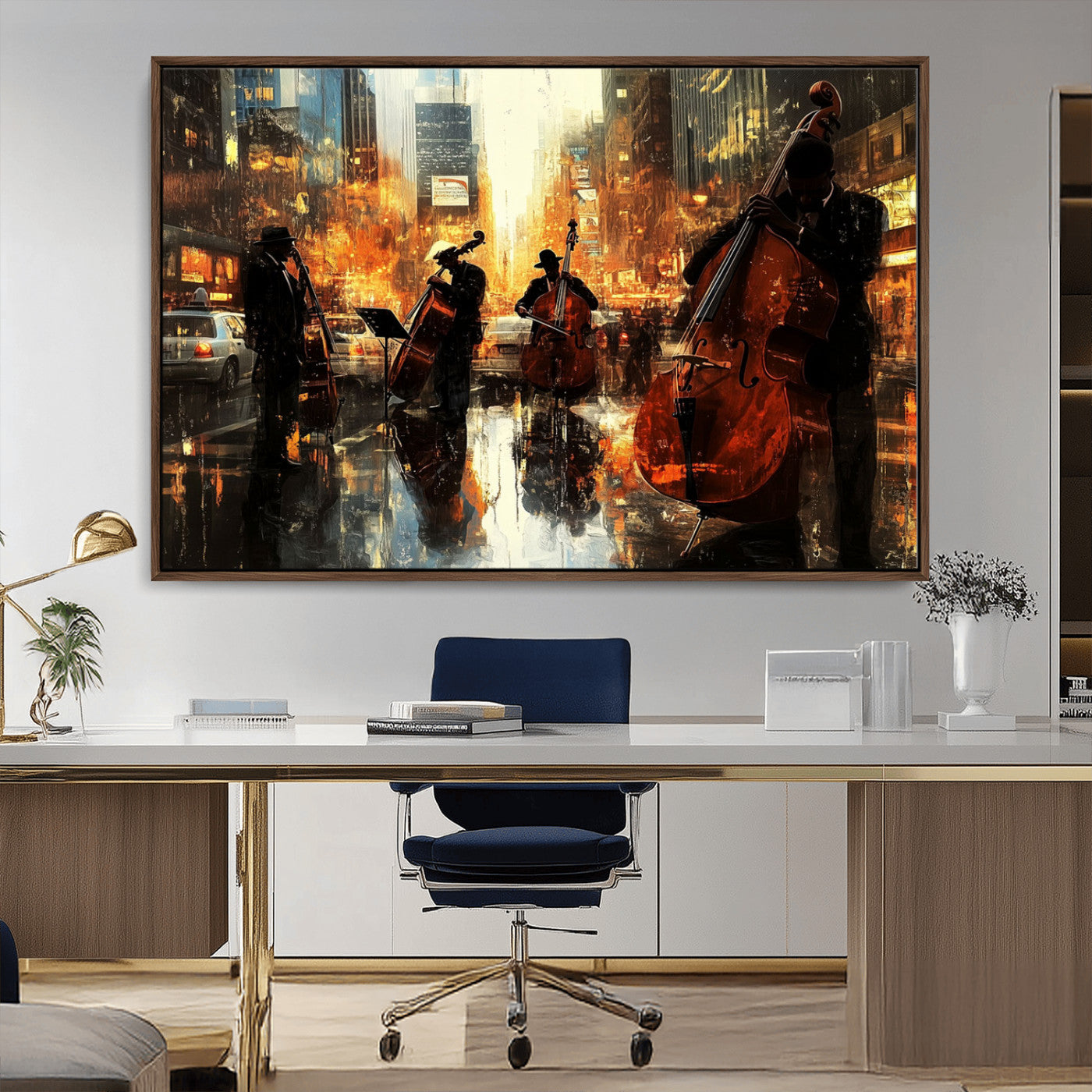 MGV-FC-36X24 - African American Abstract Jazz Wall Art - Framed Abstract Music Canvas - Colorful Instrument Canvsa
