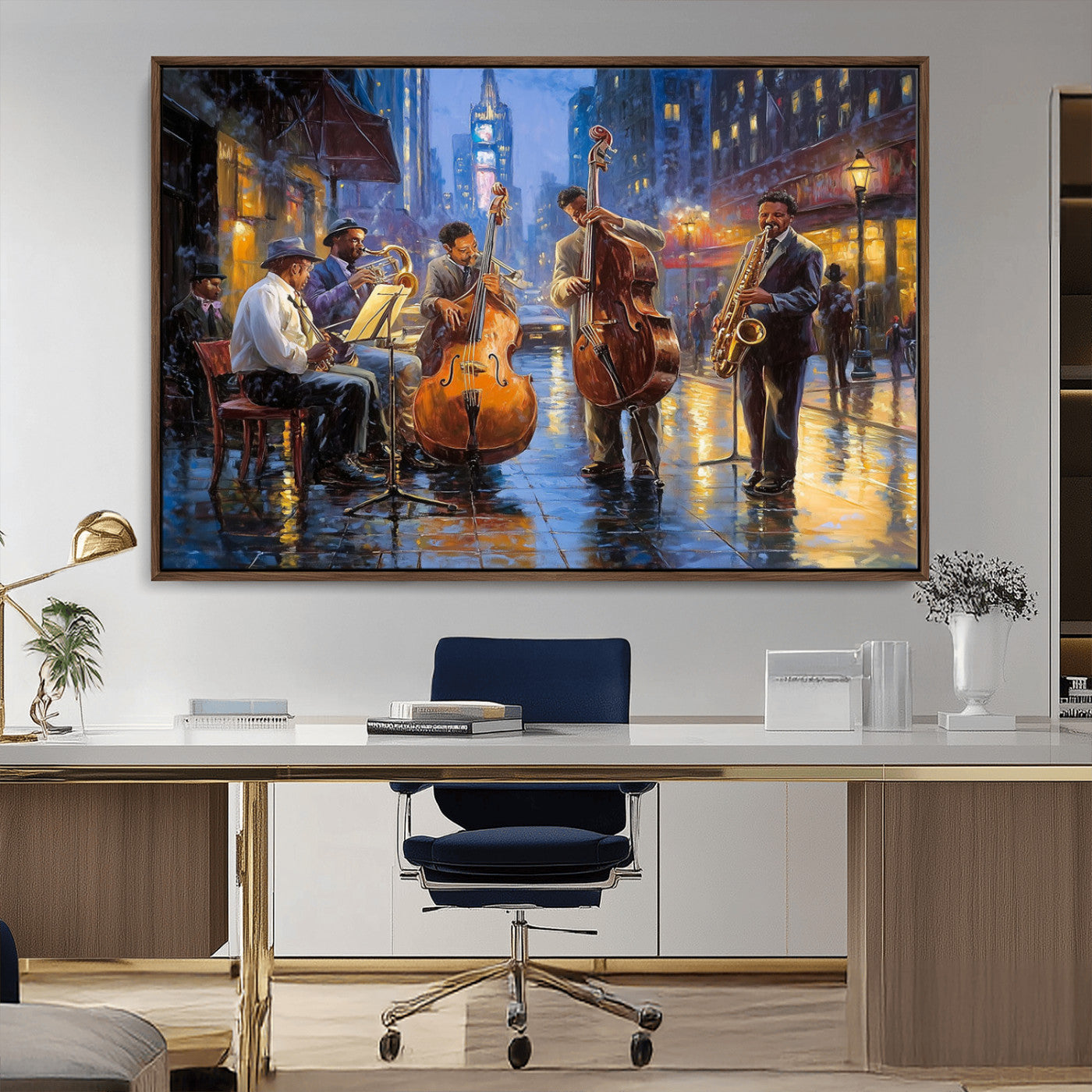 MGV-FC-36X24 - Colorful Jazz Wall Art - African American Music Canvas Print - Framed Abstract Music Poster for Home