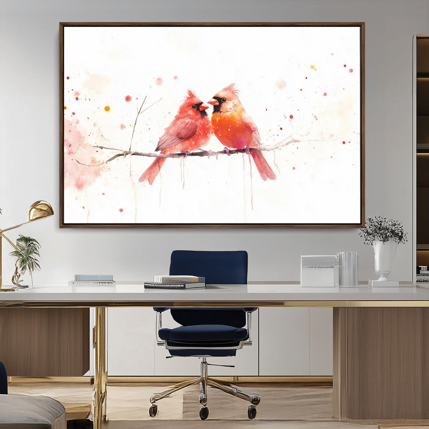 MGV-FC-36X24 - Cardinal Bird Canvas Wall Art - Male and Female Cardinal Print - Nature-Inspired Bird Wall Decor for