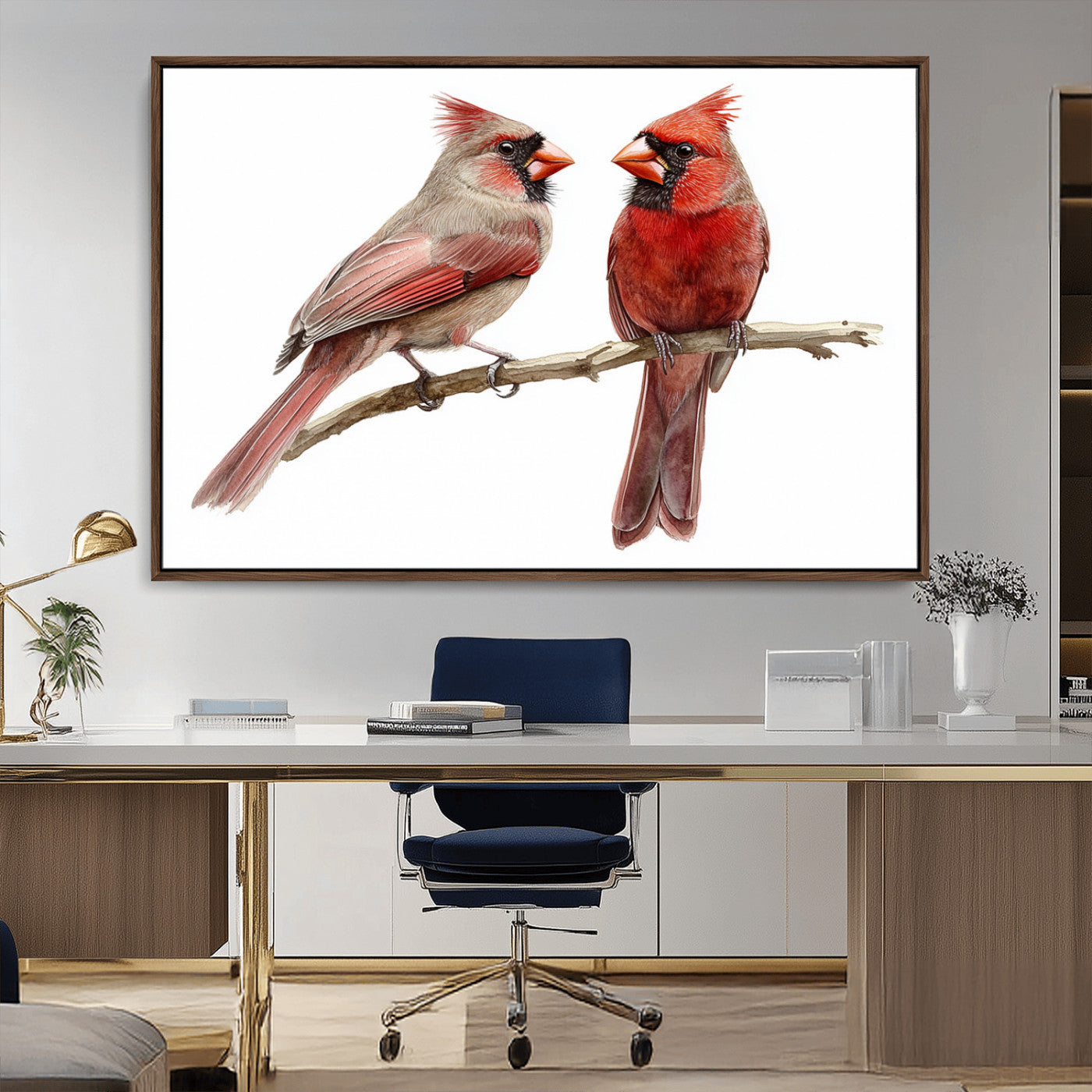 MGV-FC-36X24 - Cardinal Bird Canvas Wall Art - Male and Female Cardinal Print - Abstract Bird Wall Decor for Home -