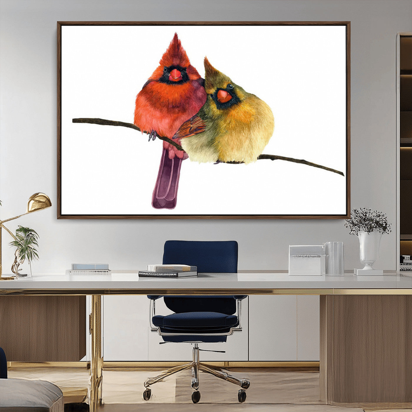 MGV-FC-36X24 - Cardinal Bird Canvas Wall Art - Male and Female Cardinal Print - Nature-Inspired Bird Wall Decor for