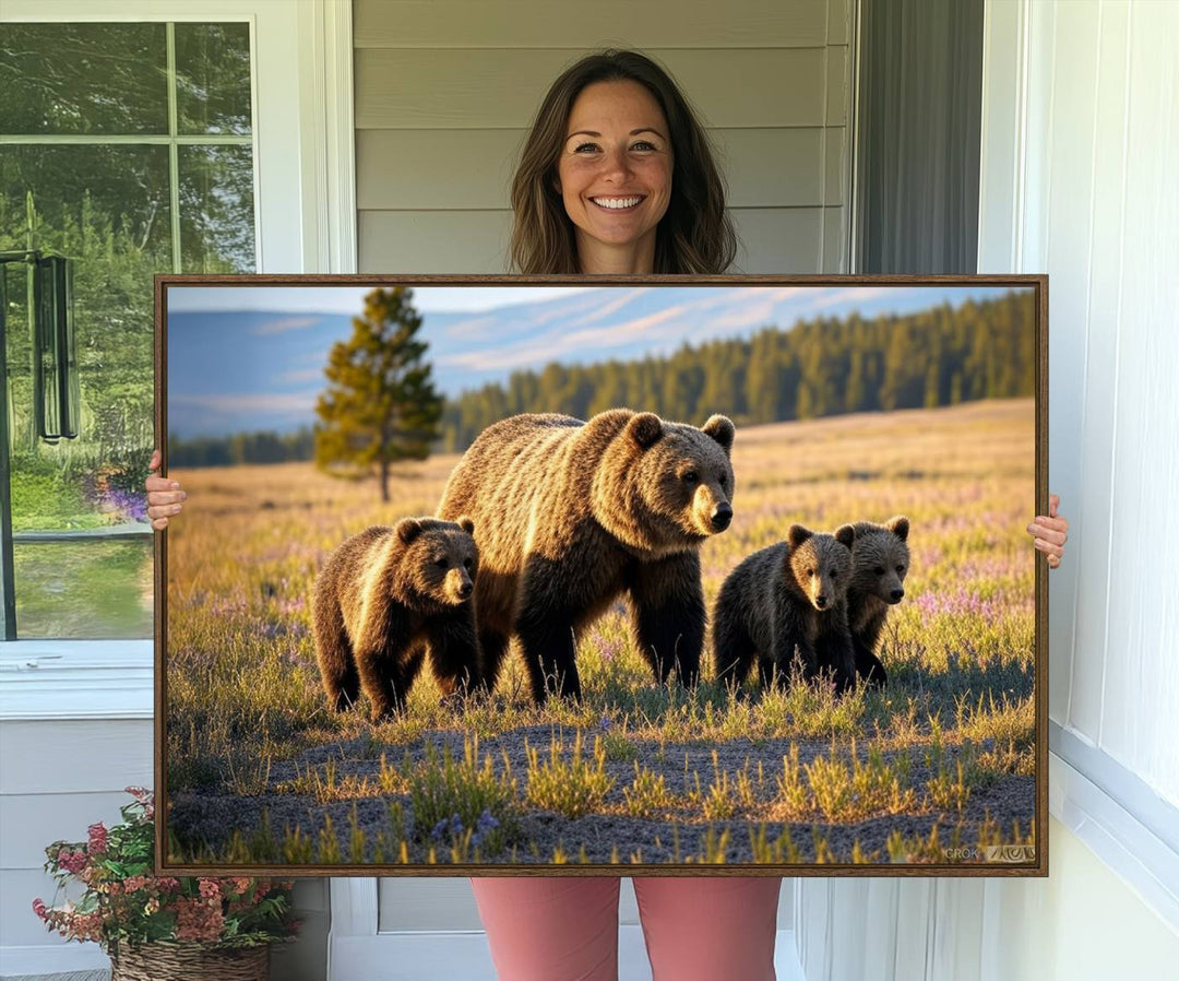 The dining room showcases the Grizzly 399 in Wild Flowers wall art.