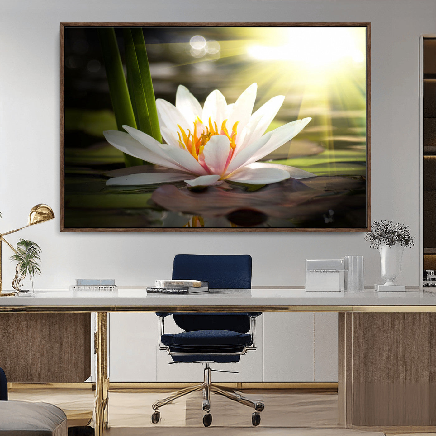 MGV-FC-36X24 - Lotus Flower Wall Art Canvas Print, Water Lily Large Wall Art Canvas Print