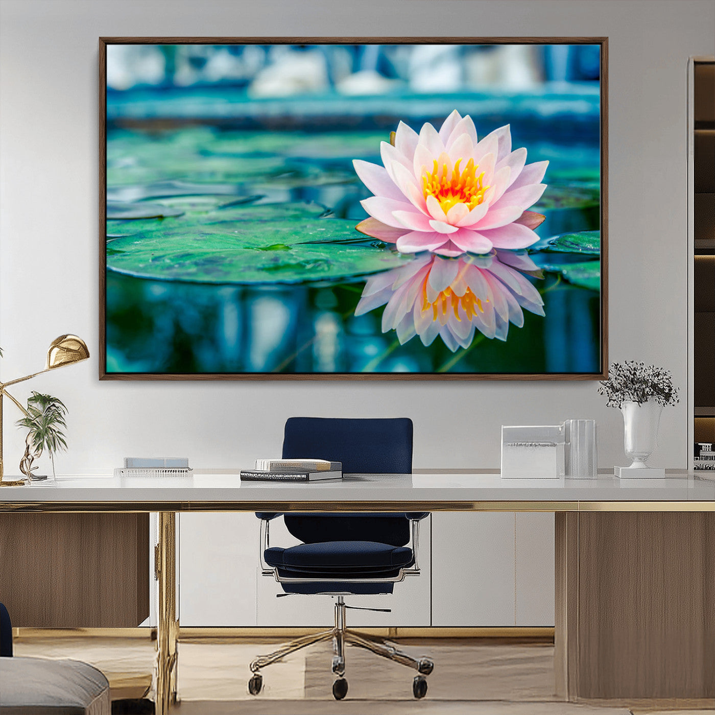 MGV-FC-36X24 - Lotus Flower Wall Art Canvas Print, Water Lily Large Wall Art Canvas Print for Yoga Room Decor,