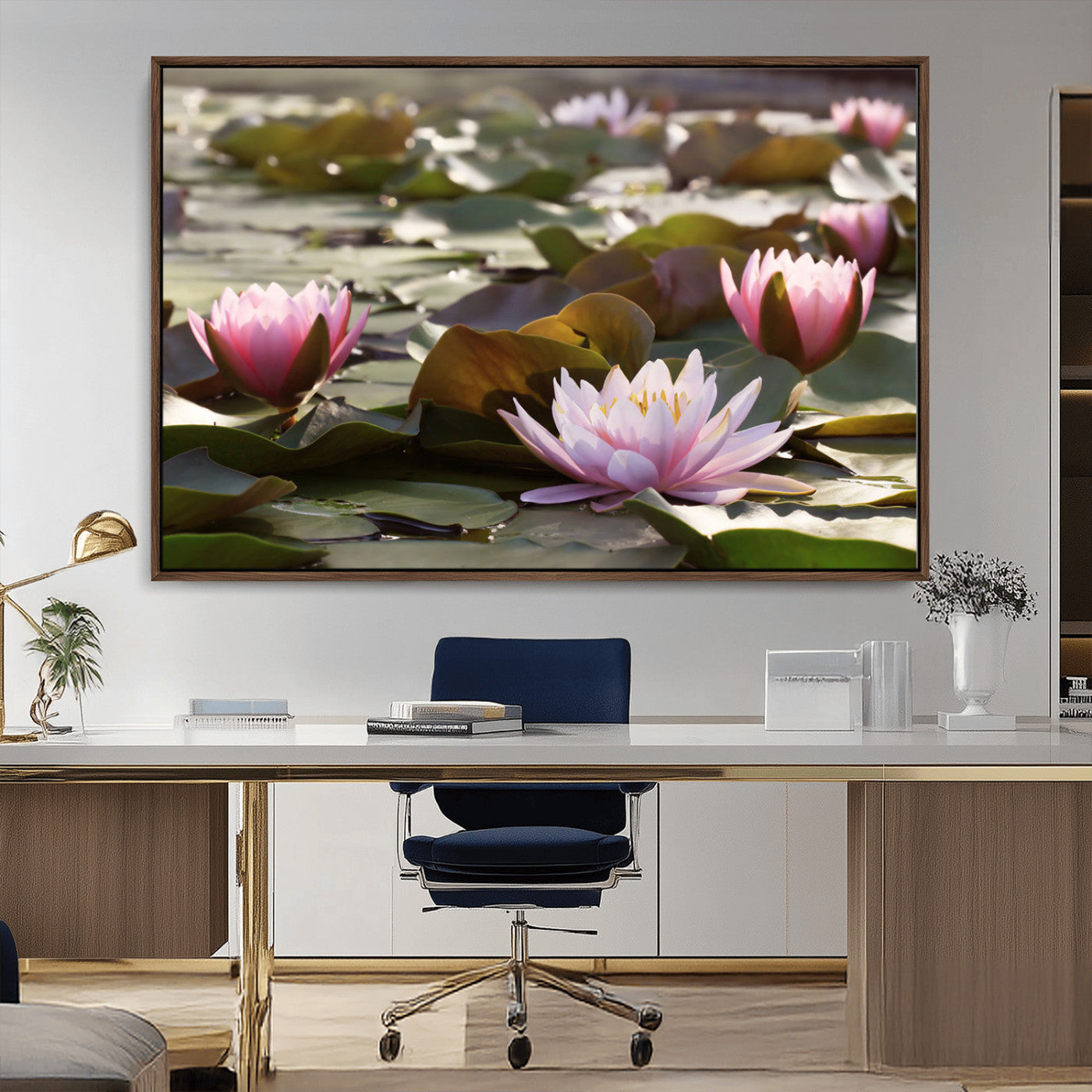 MGV-FC-36X24 - Lotus Flower Wall Art Canvas Print, Water Lily Large Wall Art Canvas Print for Yoga Room Decor,