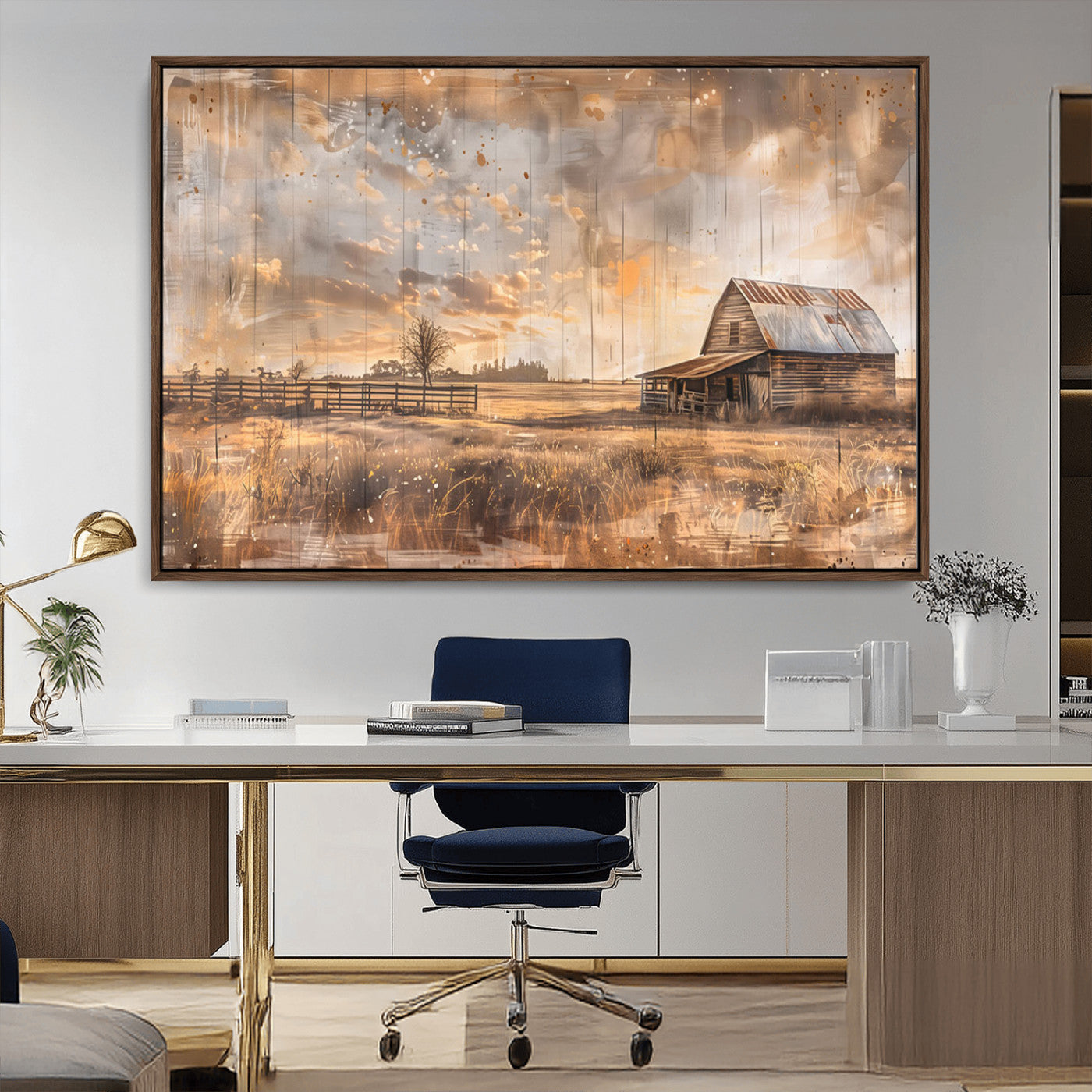 MGV-FC-36X24 - Rustic Farmhouse Wall Art Canvas Print | Barn and Field Canvas Print | Vintage Country Landscape