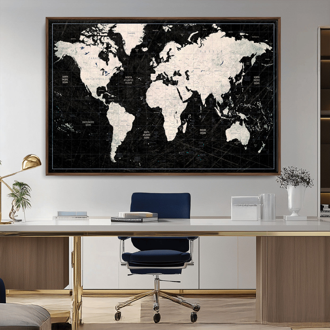 MGV-FC-36X24 - Push Pin World Map Canvas Print – Framed Wall Art for Couples to Track Their Travels – Anniversary
