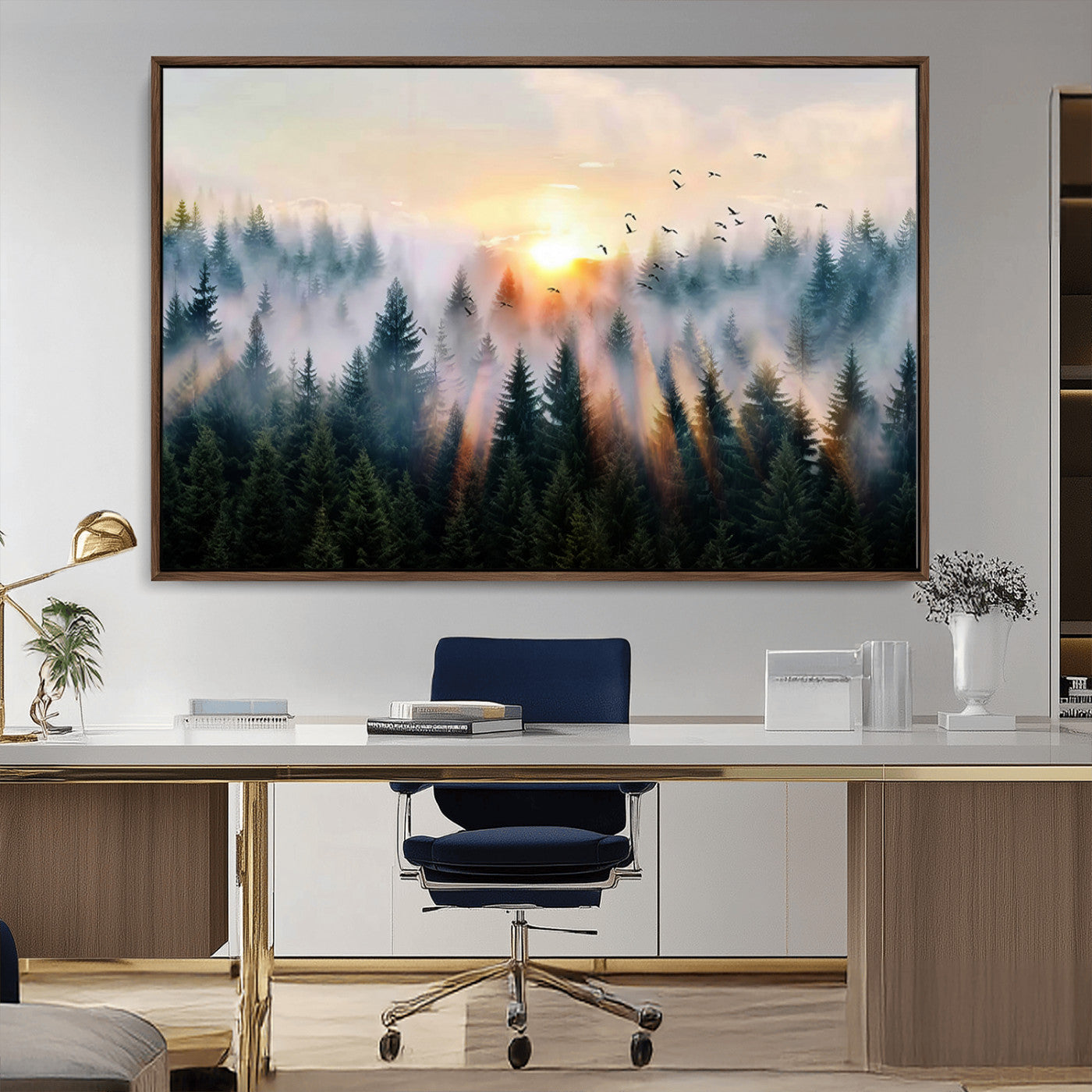 MGV-FC-36X24 - Abstract Forest Wall Art - Serene Nature Canvas Print with Misty Forest Design for Modern Home or