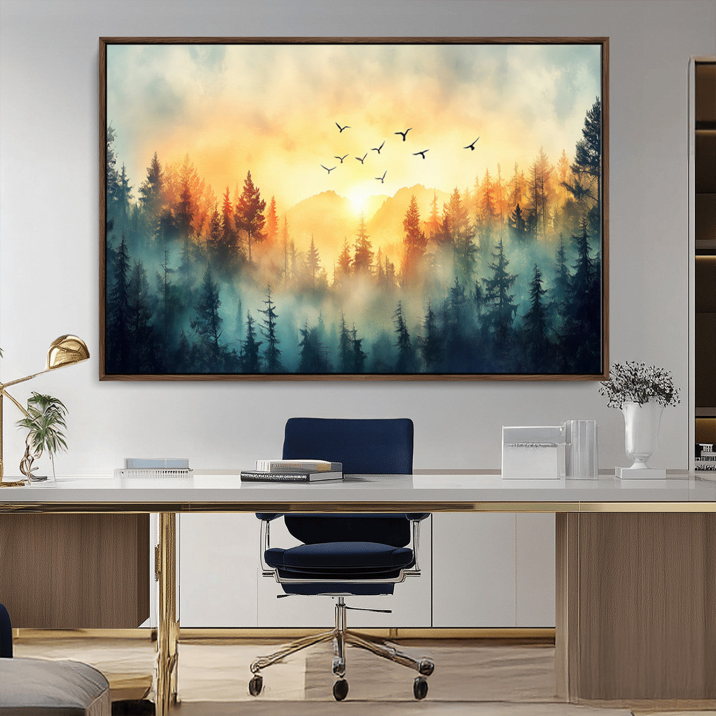 MGV-FC-36X24 - Abstract Forest Wall Art Print- Serene Nature Canvas Print with Misty Forest Design for Modern Home