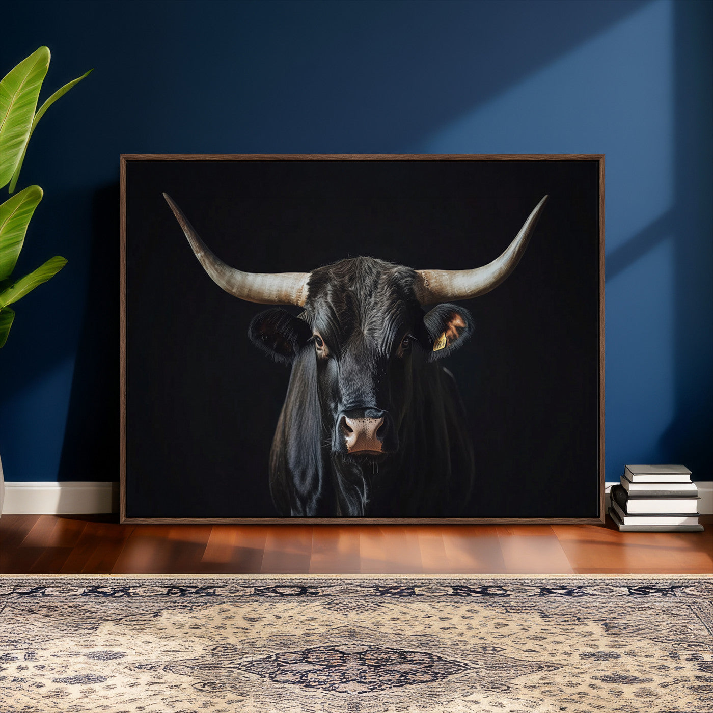 48065167-MGV-CV-36X24 - Texas Longhorn Bull Wall Art Canvas Print – Western Black Bull Art Print for Farmhouse Ranch Decor