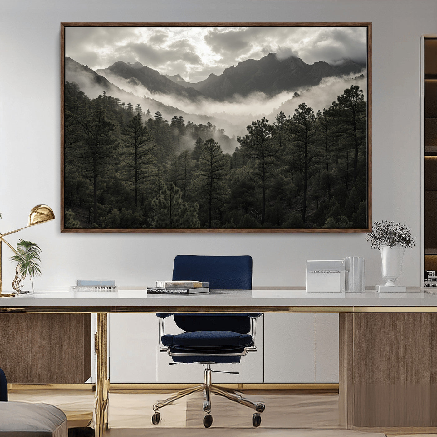MGV-FC-36X24 - Misty Mountain Forest Wall Art – Canvas Print of Cloudy Peaks, Tranquil Pines, Enchanted Landscape, Majestic Nature Decor for Home or Office