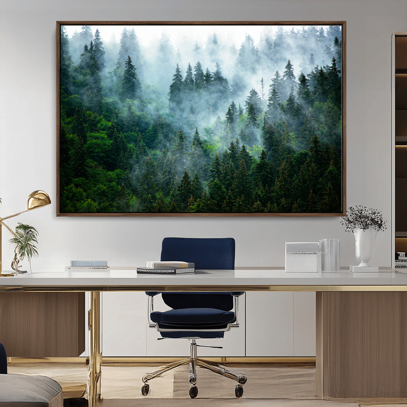 MGV-FC-36X24 - Misty Forest Art Wall Art Canvas Print, Framed Foggy Mountain Art Art Picture Print, Scenic Wall