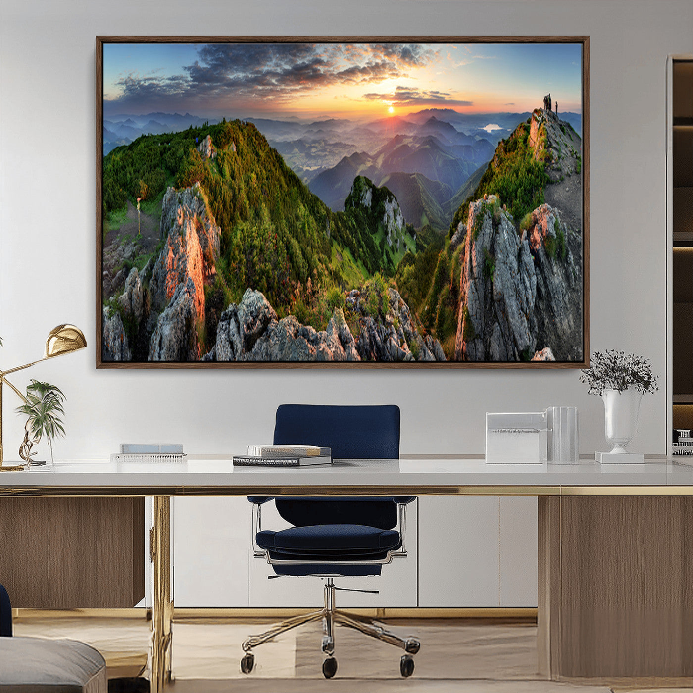 MGV-FC-36X24 - Mountain Sunset Panoramic Canvas Print – Scenic Wilderness Landscape, Majestic Summit , Multi-Panel