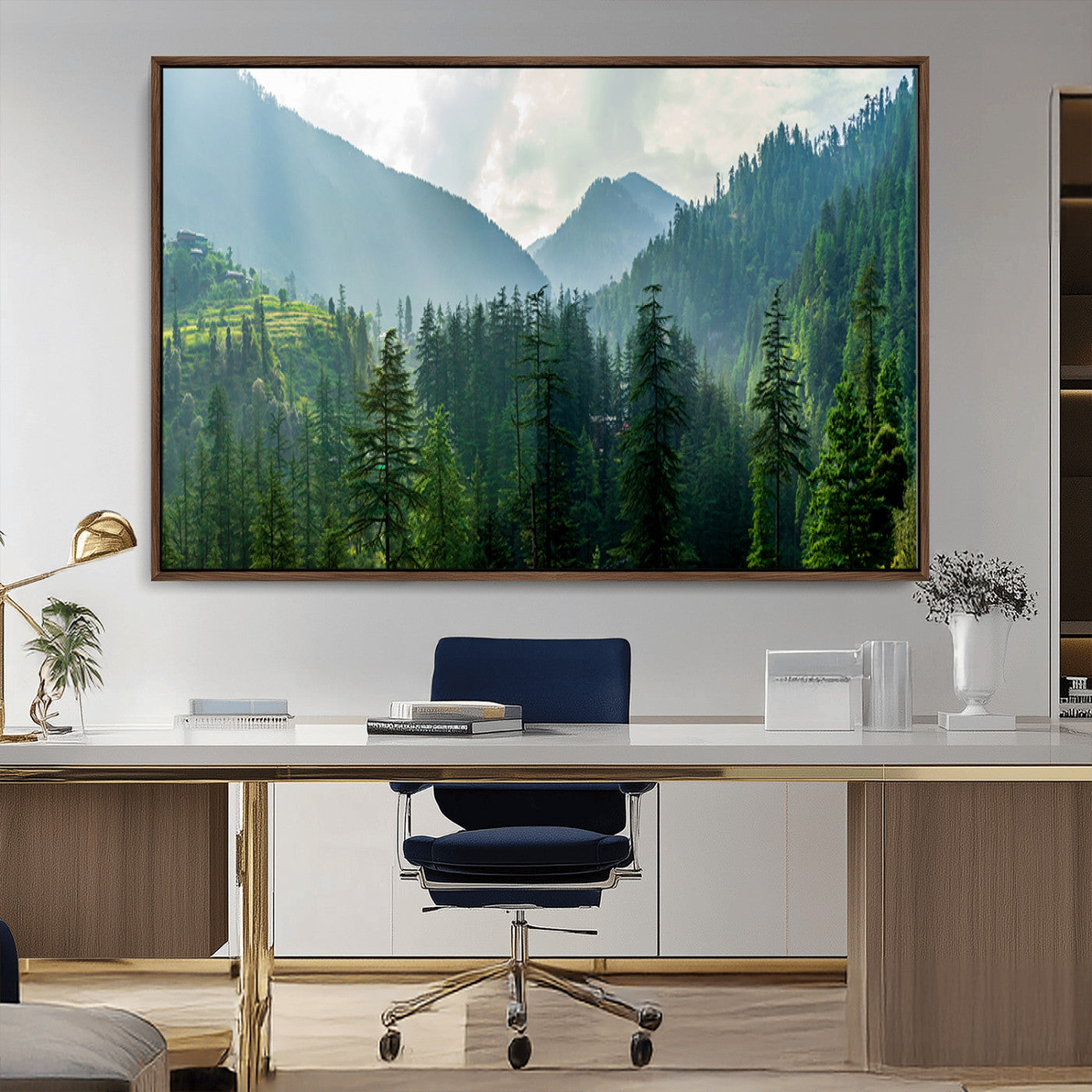 MGV-FC-36X24 - Misty Forest Mountain Canvas Print – Serene Nature Wall Art, Tranquil Valley