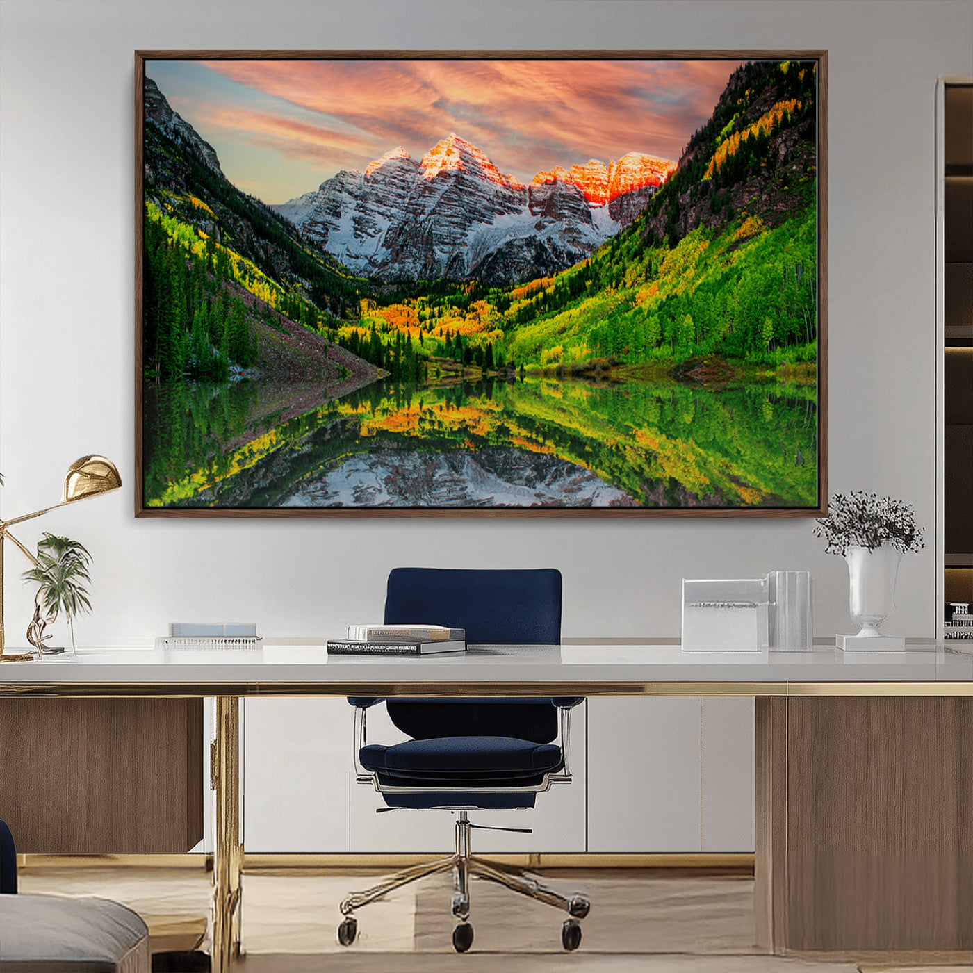 MGV-FC-36X24 - Maroon Bells Lake Wall Art Canvas Print – Majestic Colorado Mountain Landscape, Autumn Reflection,