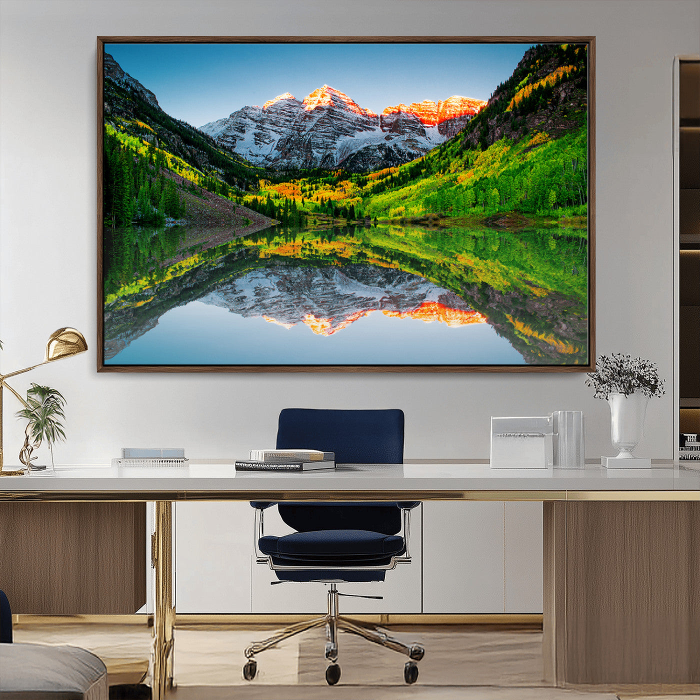 MGV-FC-36X24 - Maroon Bells Lake Print Wall Art – Majestic Colorado Mountain Landscape, Autumn Reflection,