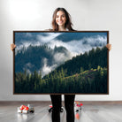 Misty Forest Wall Art Canvas Print, Framed Pine Hills Art Picture Print, Moody Hills Perfect Moody Woodland Decor Artwork