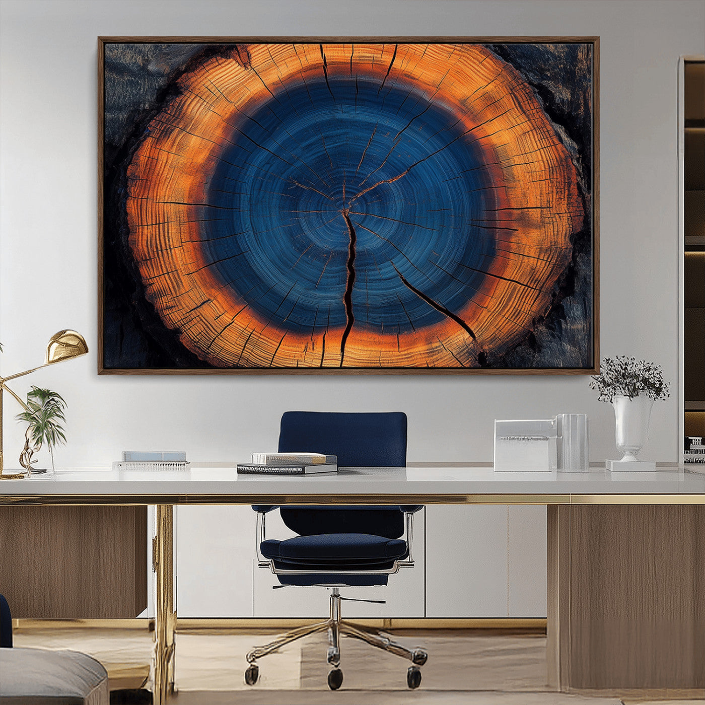 MGV-FC-36X24 - Abstract Tree Ring Wall Art Print, Natural Rustic Wood Texture Canvas Print, Framed Tree Ring Printing, Wood Tree Stump Artwork Canvas Print